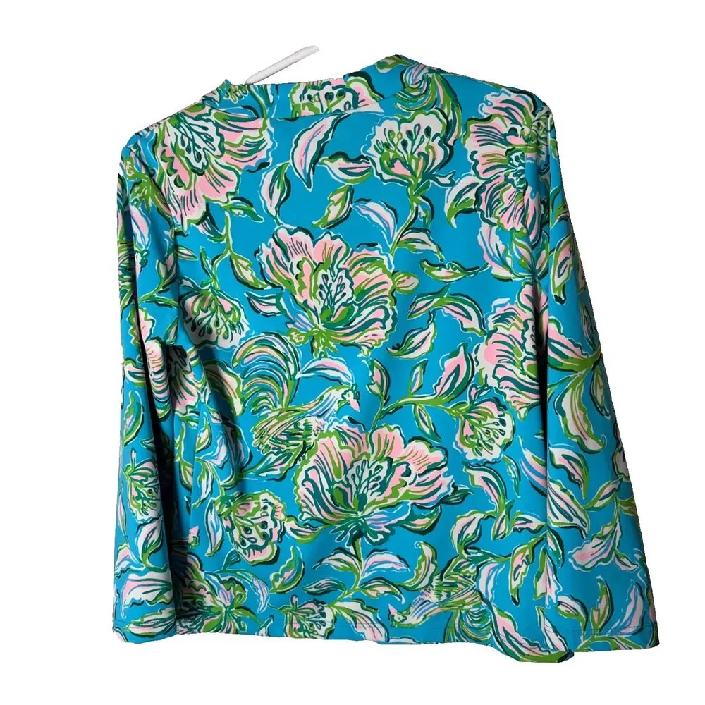 Lilly Pulitzer Rash Guard Top Girl's 8 Blue Colorful Floral Long Sleeve